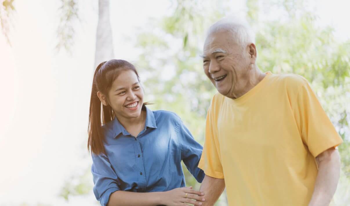 caregiver assting elderly person